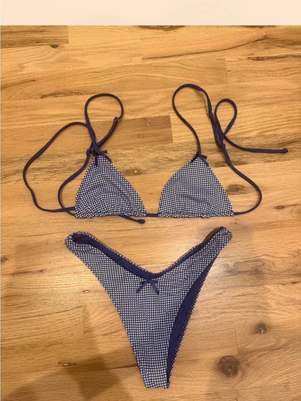 Frankie's Bikinis Navy Gingham Triangle Bikini